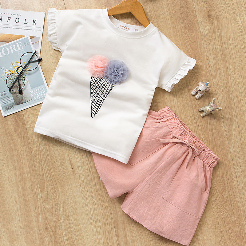 Ice Cream Short Sleeve T-shirt with Shorts for children