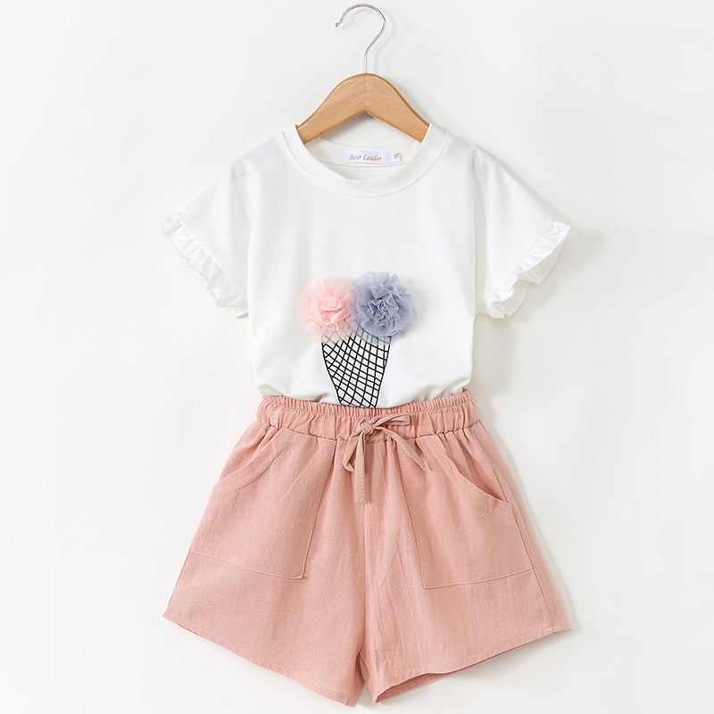 Ice Cream Short Sleeve T-shirt with Shorts for children