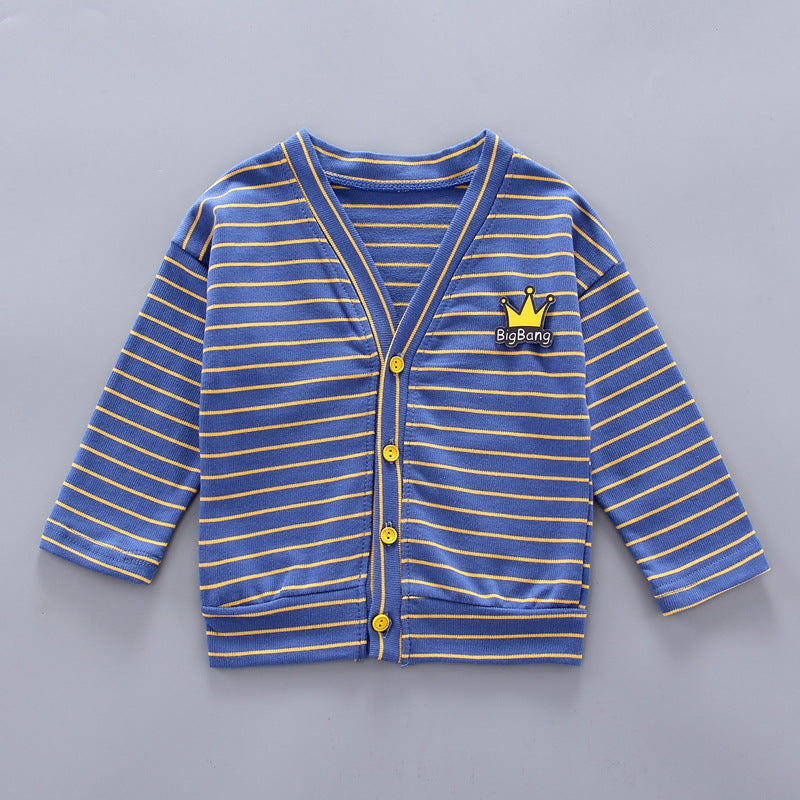 Three-piece Crown Striped Cardigan Suit